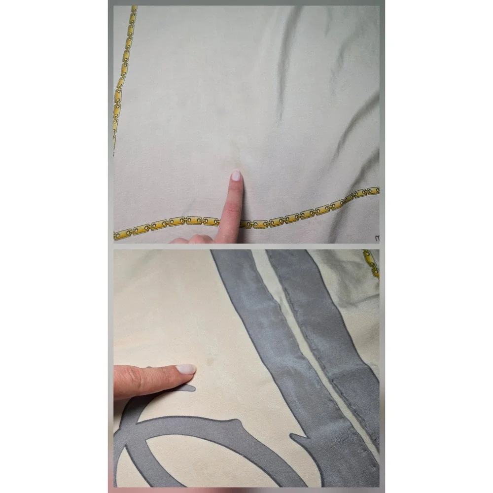Must de Cartier Paris Silk Scarf Pink Grey Gold Chain Link Logo Square 31x31